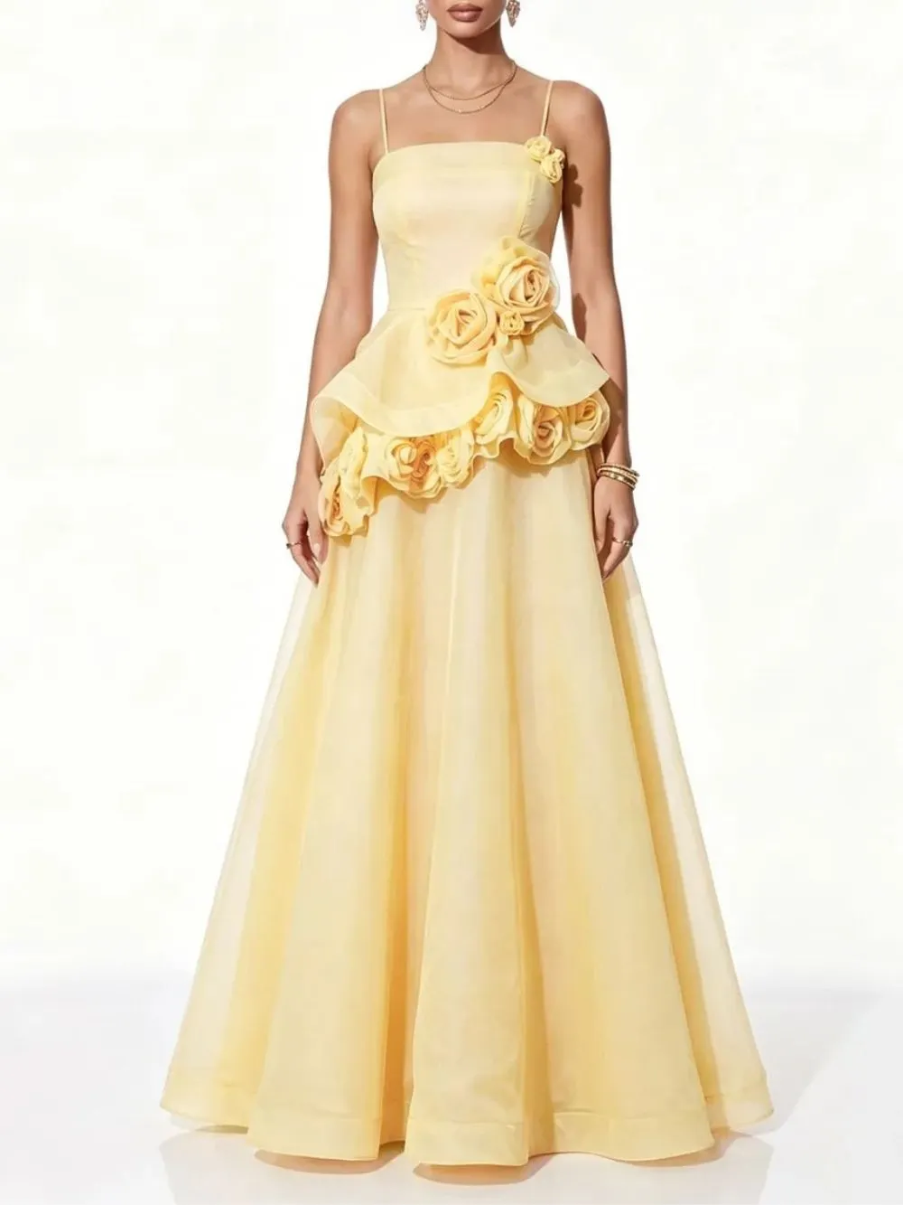 Fashionslee Women Cydran Spaghetti Flower Maxi Dress In Yellow