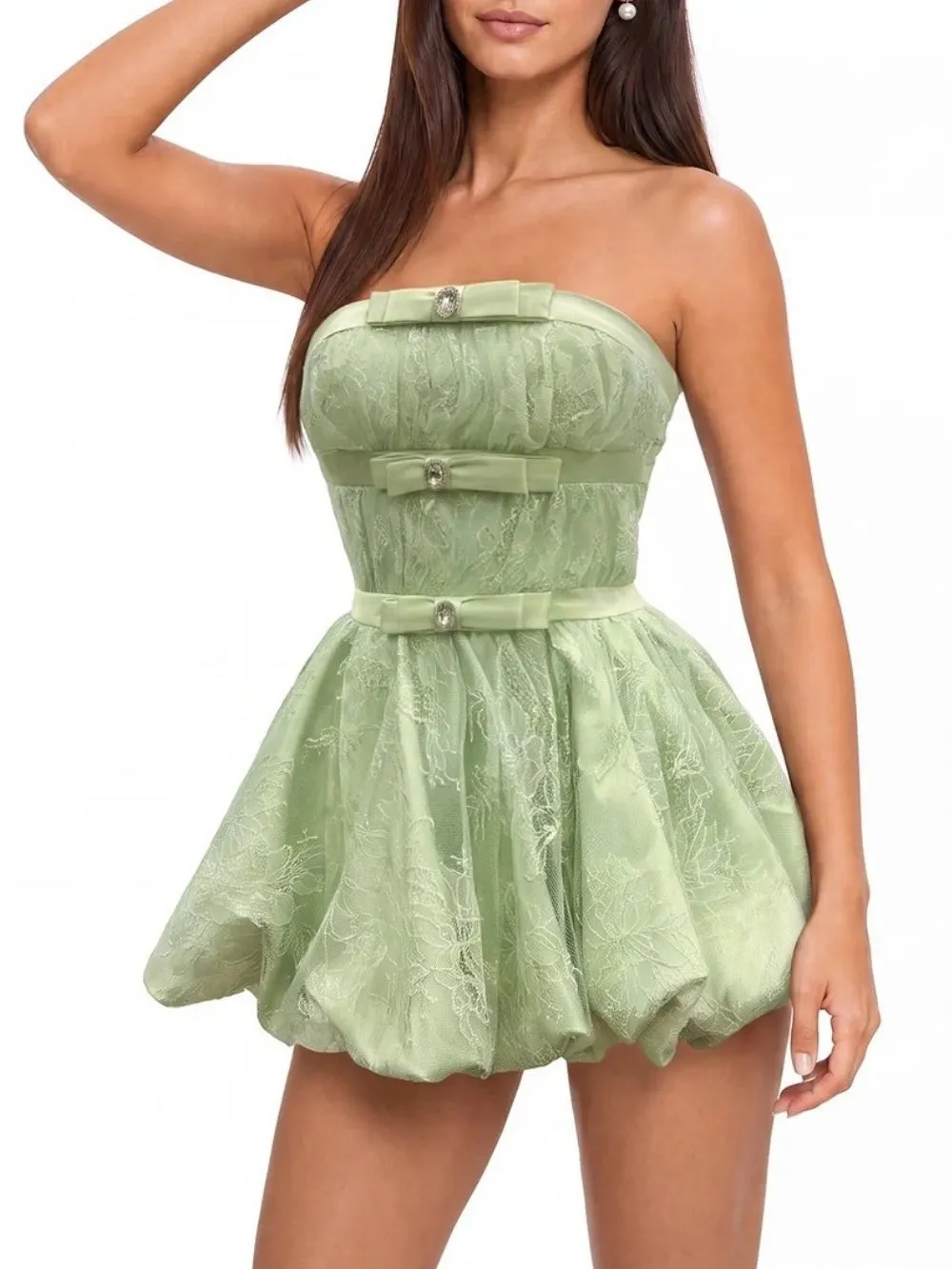 Kara Strapless Bow Lace Mini Dress