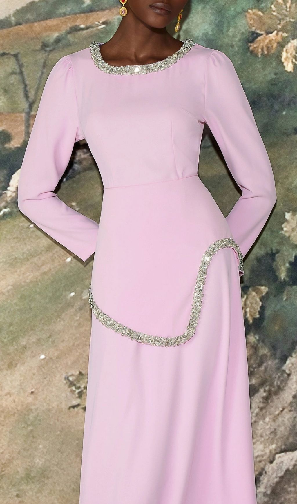 bdd86dbf3204a0702f929e78b914e517 Damla Rhinestone Embellished Long Sleeve Midi Dress - Pink