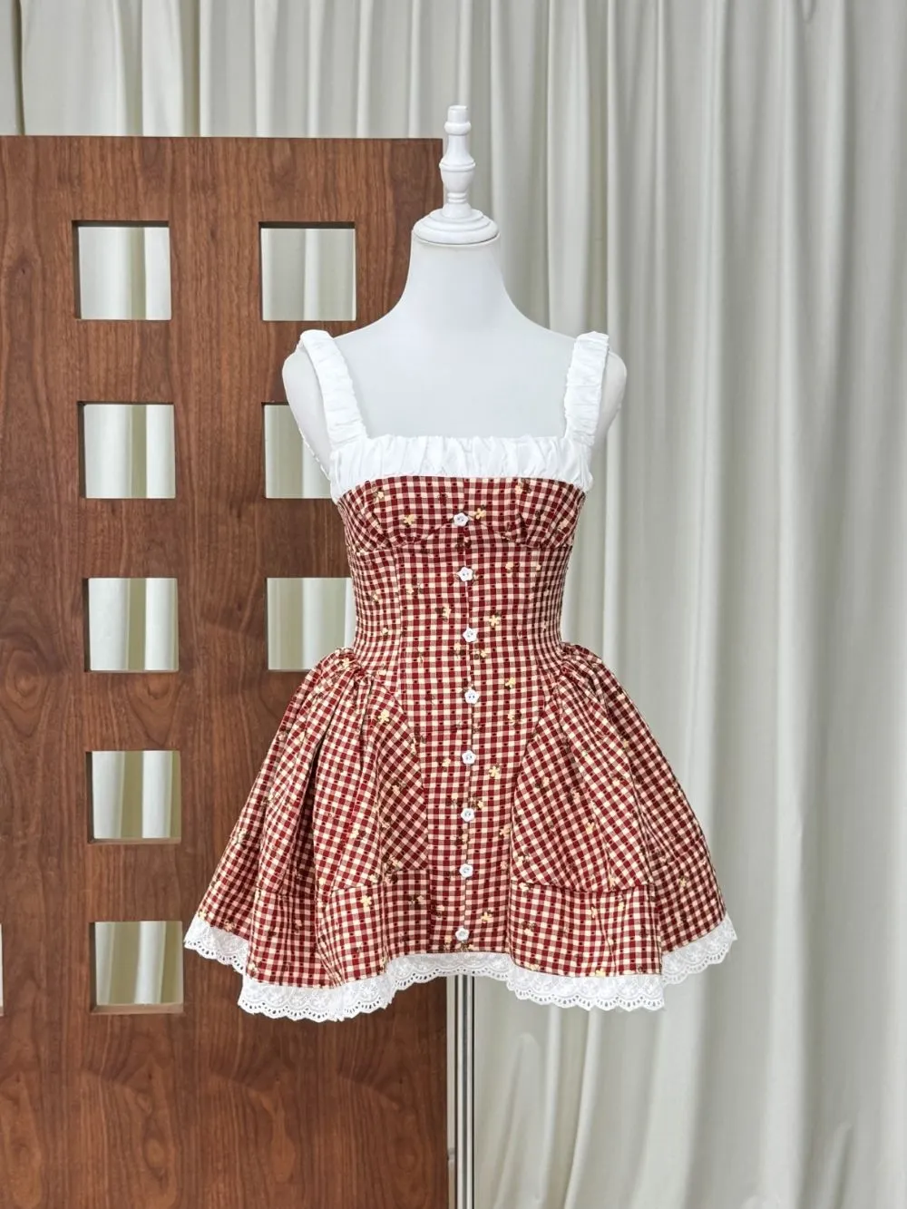 Mahima Checkered Floral Mini Dress - OWNCI Mahima Checkered Floral Mini Dress - OWNCI