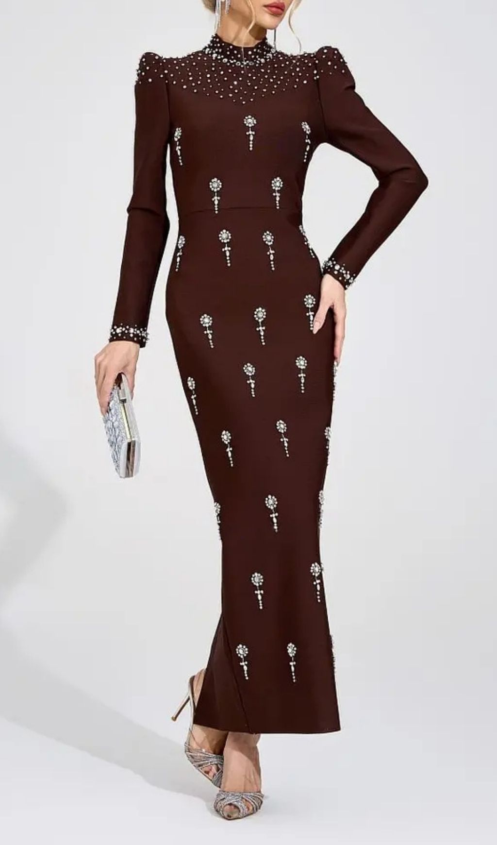 Tammy Brown Rhinestone Embellished Bandage Maxi Dress
