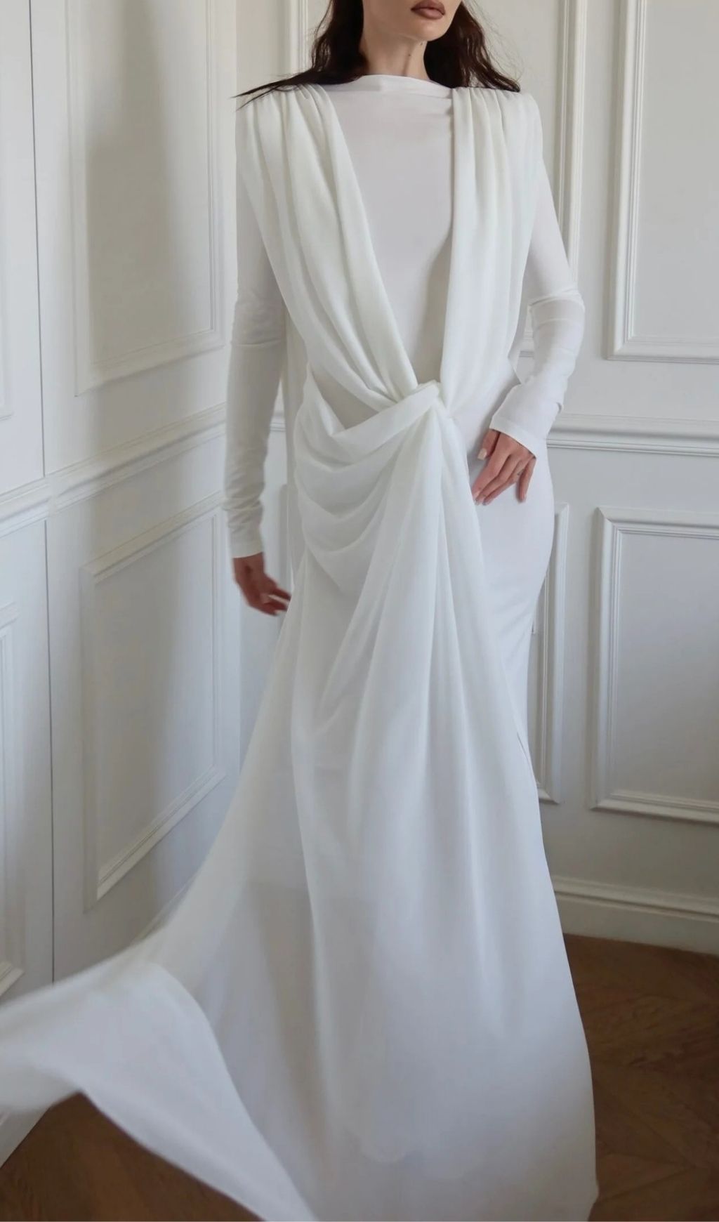 Launa White Ruched Long Sleeve Maxi Dress - white, textured maxi dress by OWNCI