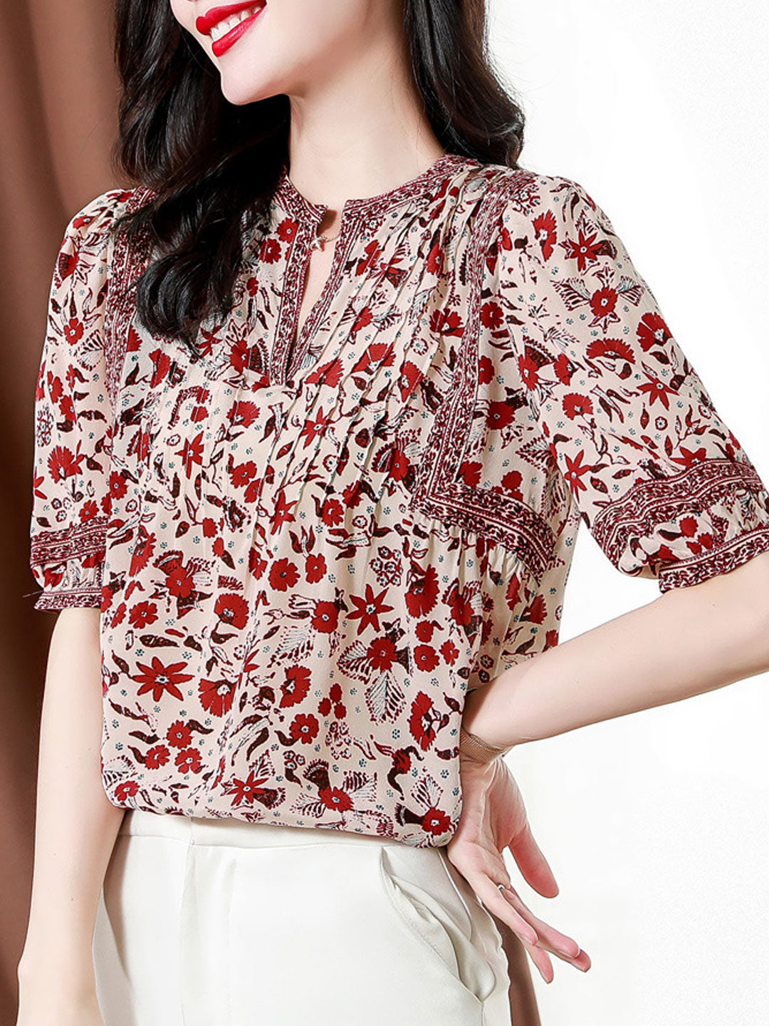 Lesley Classic Puff Sleeve Printed Top - OWNCI Lesley Classic Puff Sleeve Printed Top - OWNCI