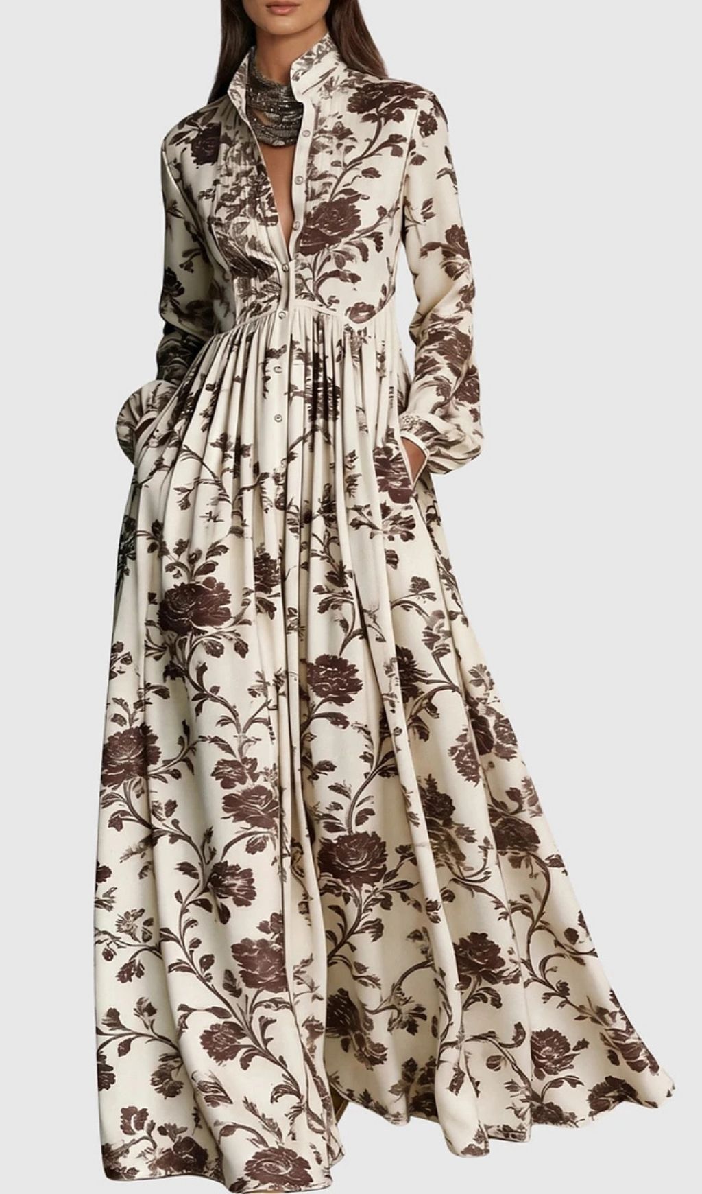 Judie Floral Print Maxi Dress - Brown