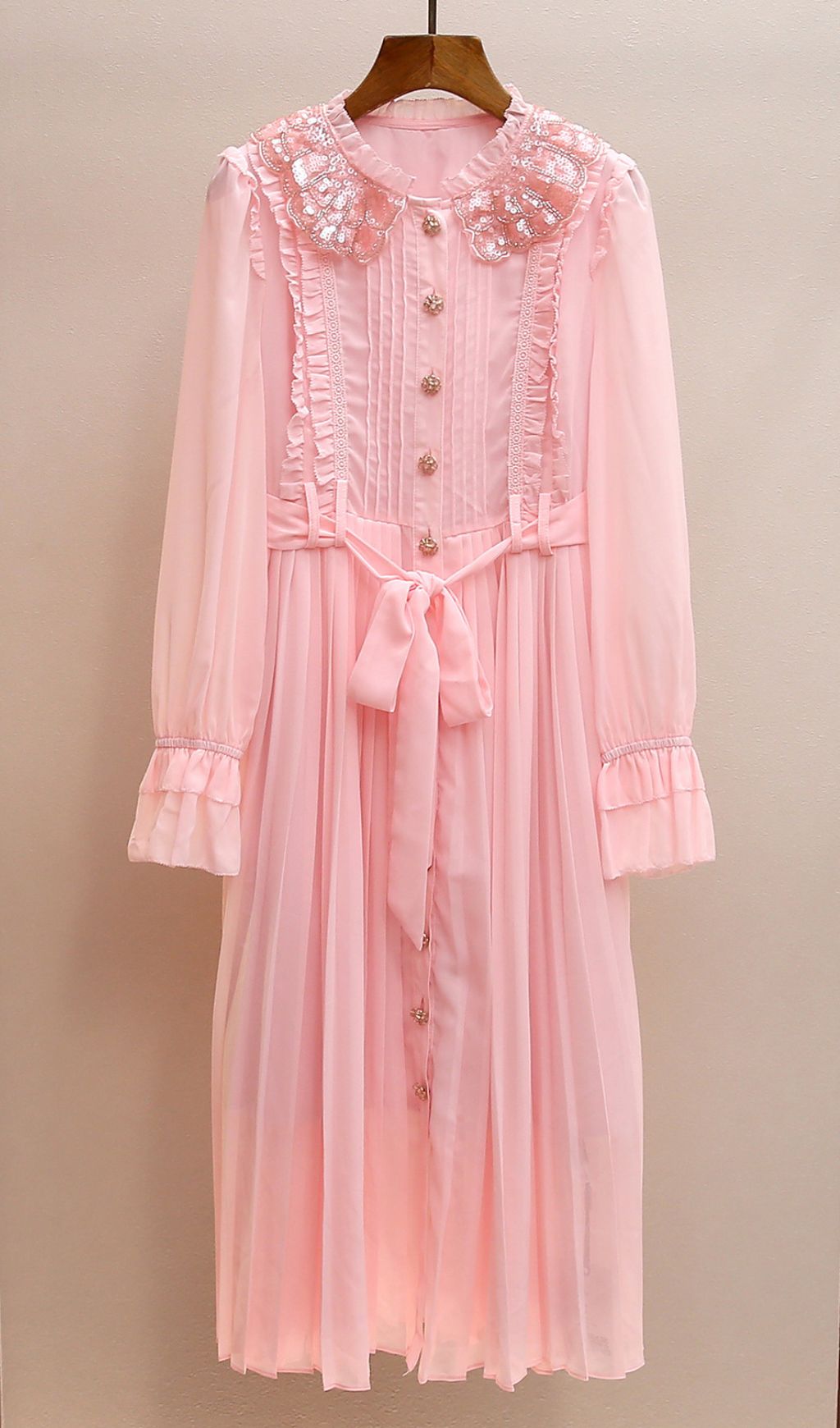 Jessa Pink Long Sleeve Midi Dress - OWNCI