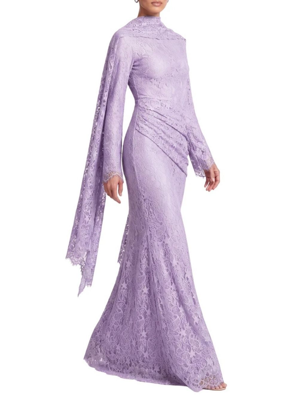 bf62805c11406460a2509d8abfbfb4eb Quenrix Cape Lace Ruched Maxi Dress