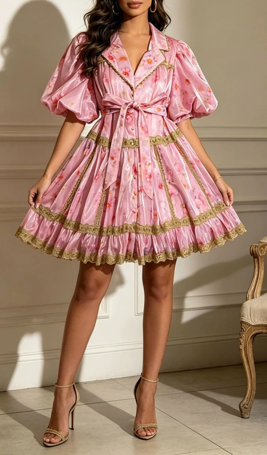 Fashionslee Women Liah Puff-Sleeve Lace Mini Dress