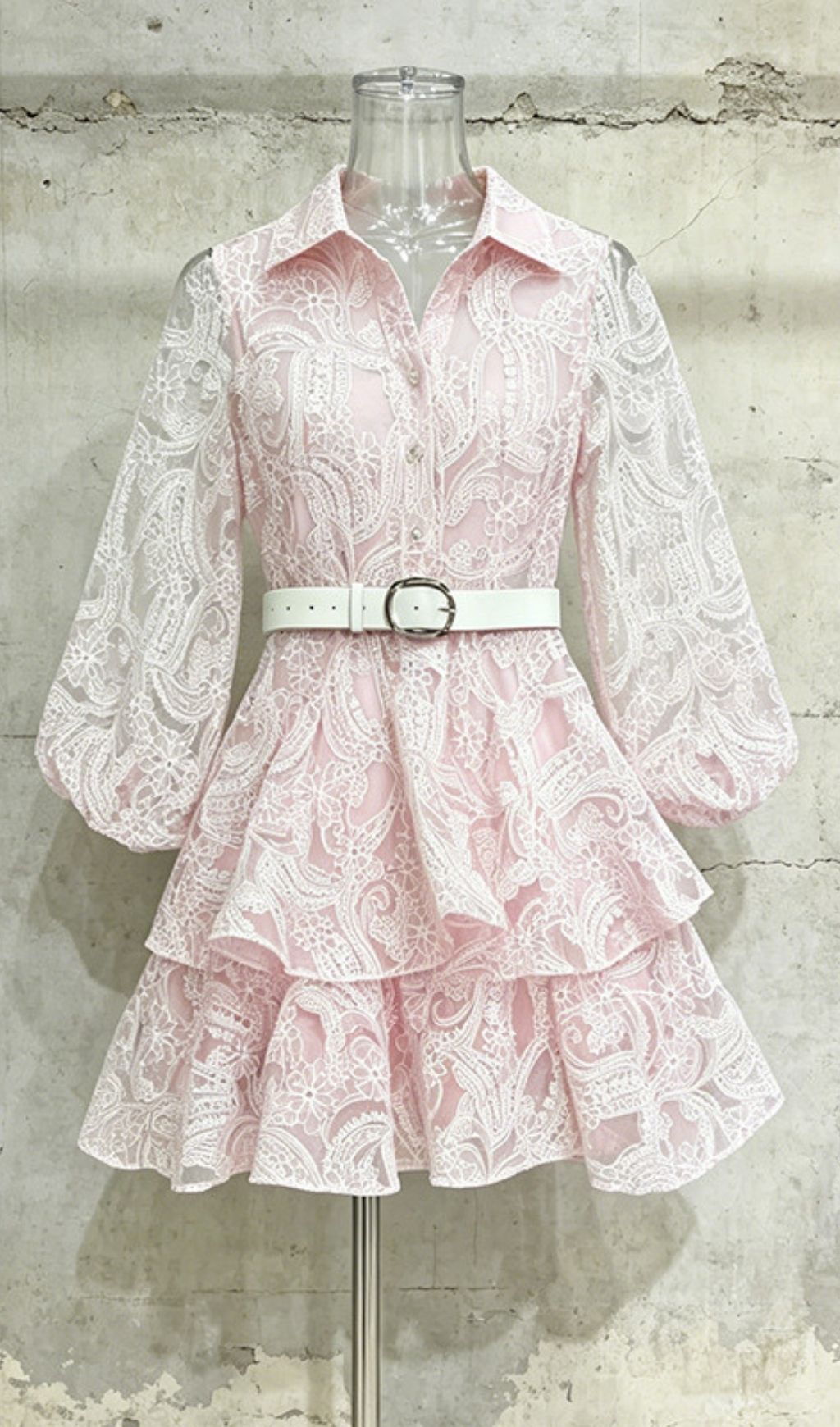 Fashionslee Women Leone Lace Long Sleeve Mini Dress