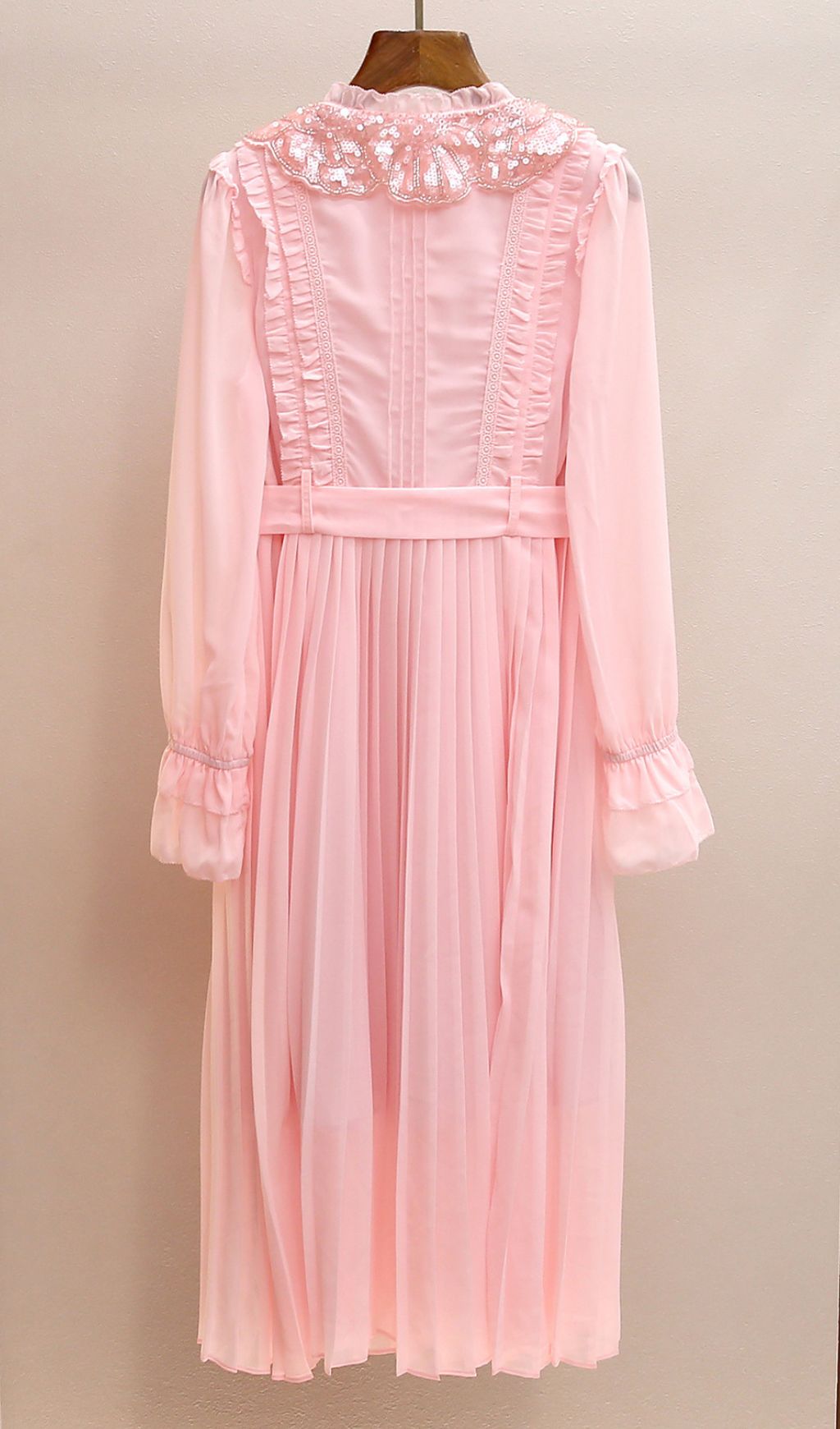 Jessa Pink Long Sleeve Midi Dress - OWNCI