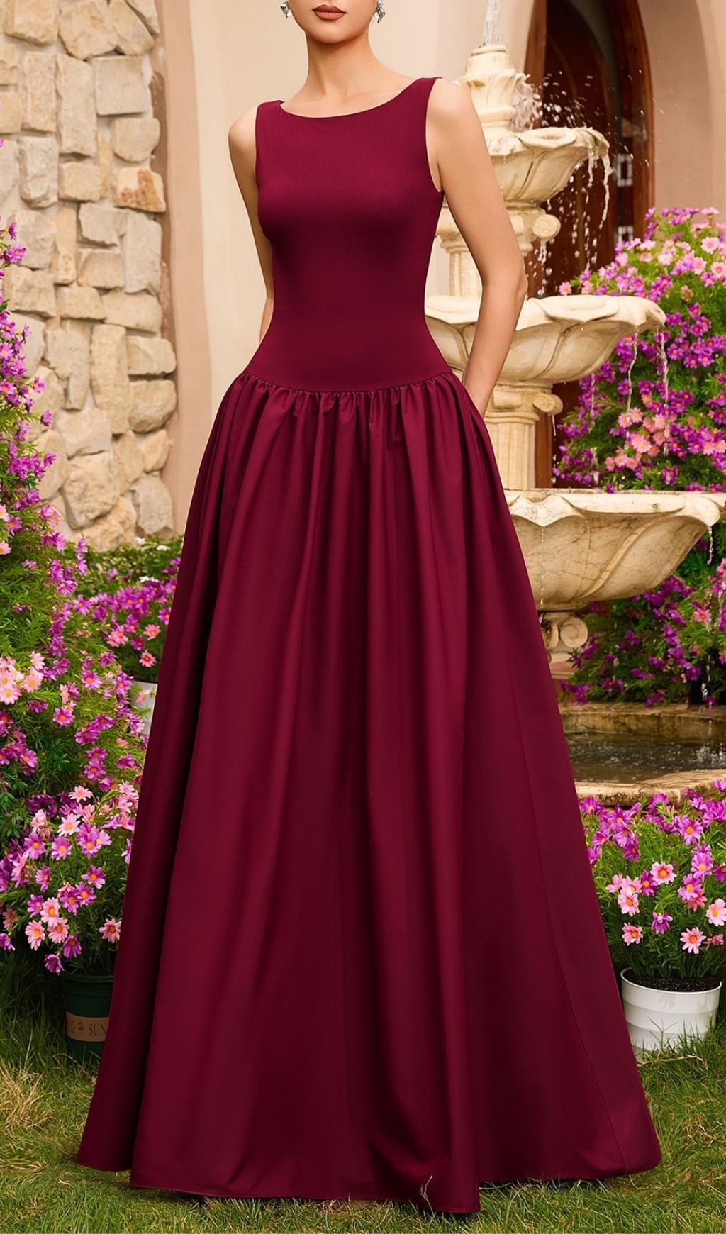 Fashionslee Women Madden Red Sleeveless Maxi Dress