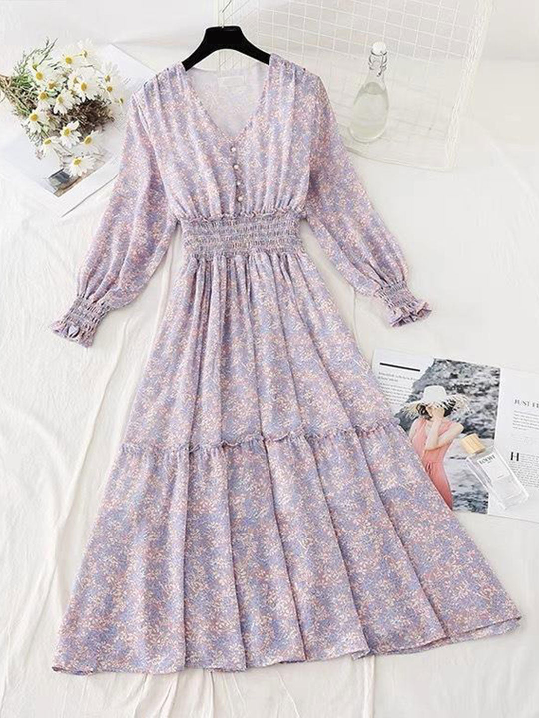 Janet Classic Floral Ruffle Chiffon Dress-Yellow - OWNCI