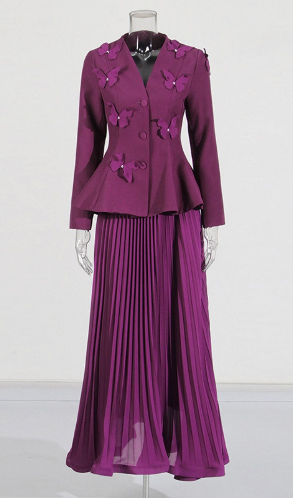 Sabrina Floral Embroidered Coat Maxi Skirt Set – Purple - OWNCI Sabrina Floral Embroidered Coat Maxi Skirt Set – Purple - OWNCI