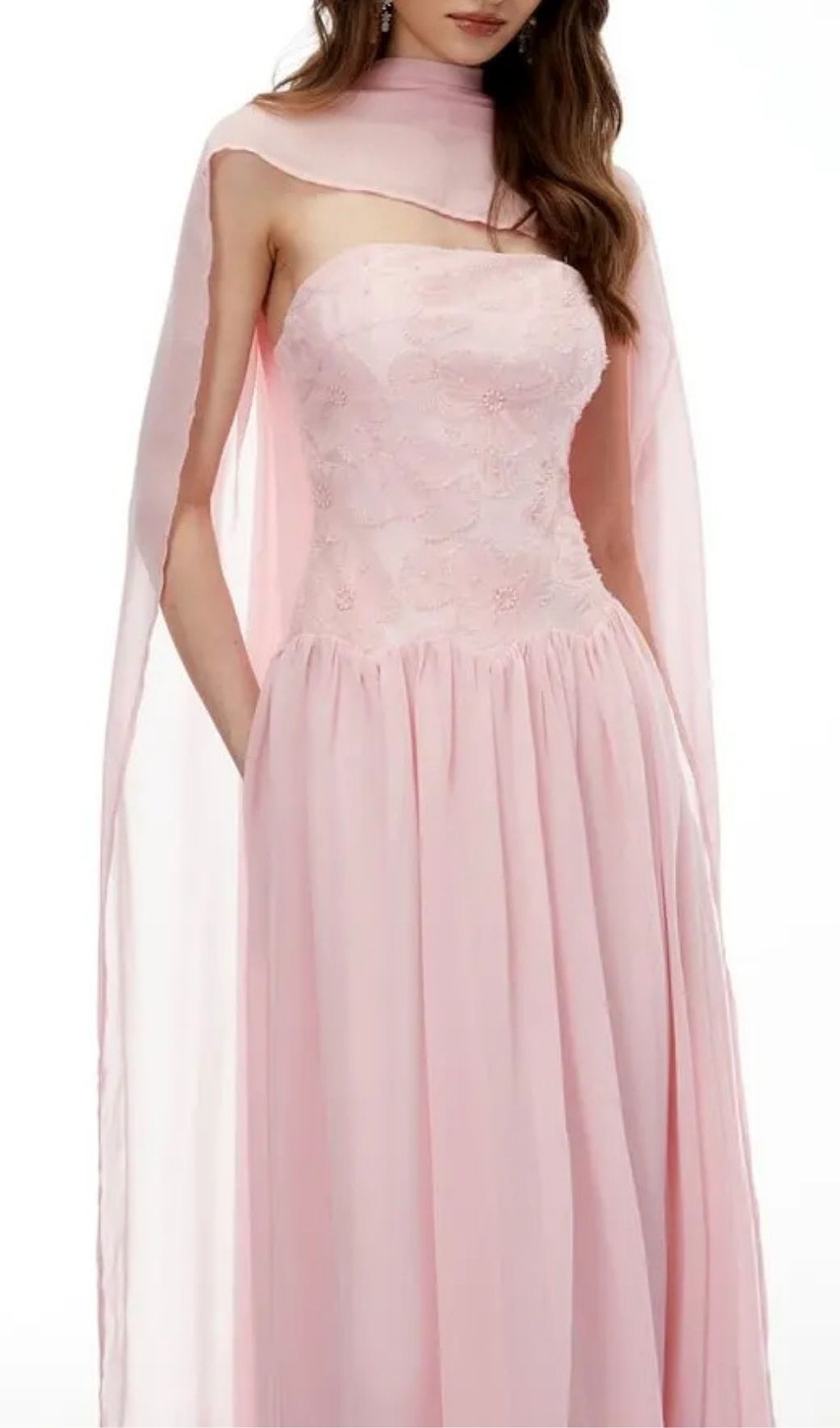 c17619fce1608761853e3a390744a5f9 Rebecca Pink Floral Embroidered Pleated Maxi Dress