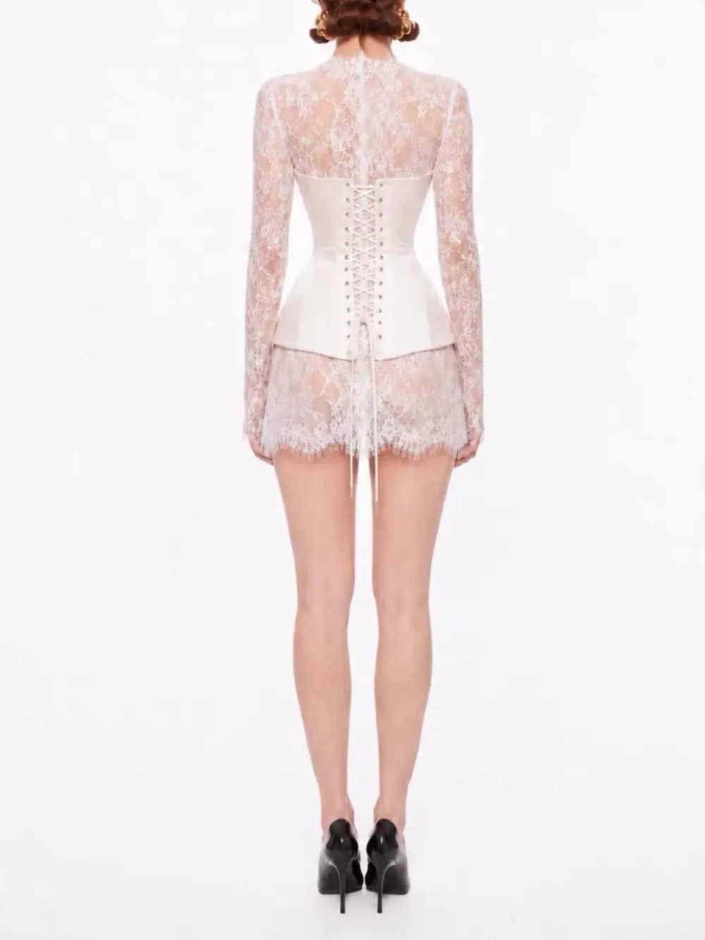 Fashionslee Women Jarethic Lace Up Lace Mini Dress