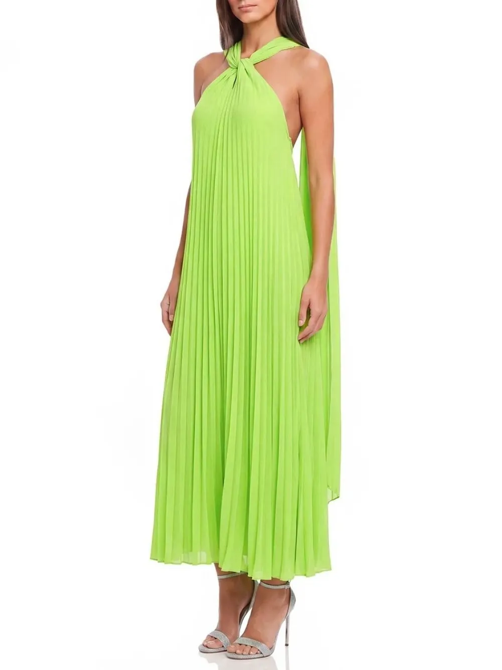 Gwen Halterneck Pleated Midi Dress - OWNCI