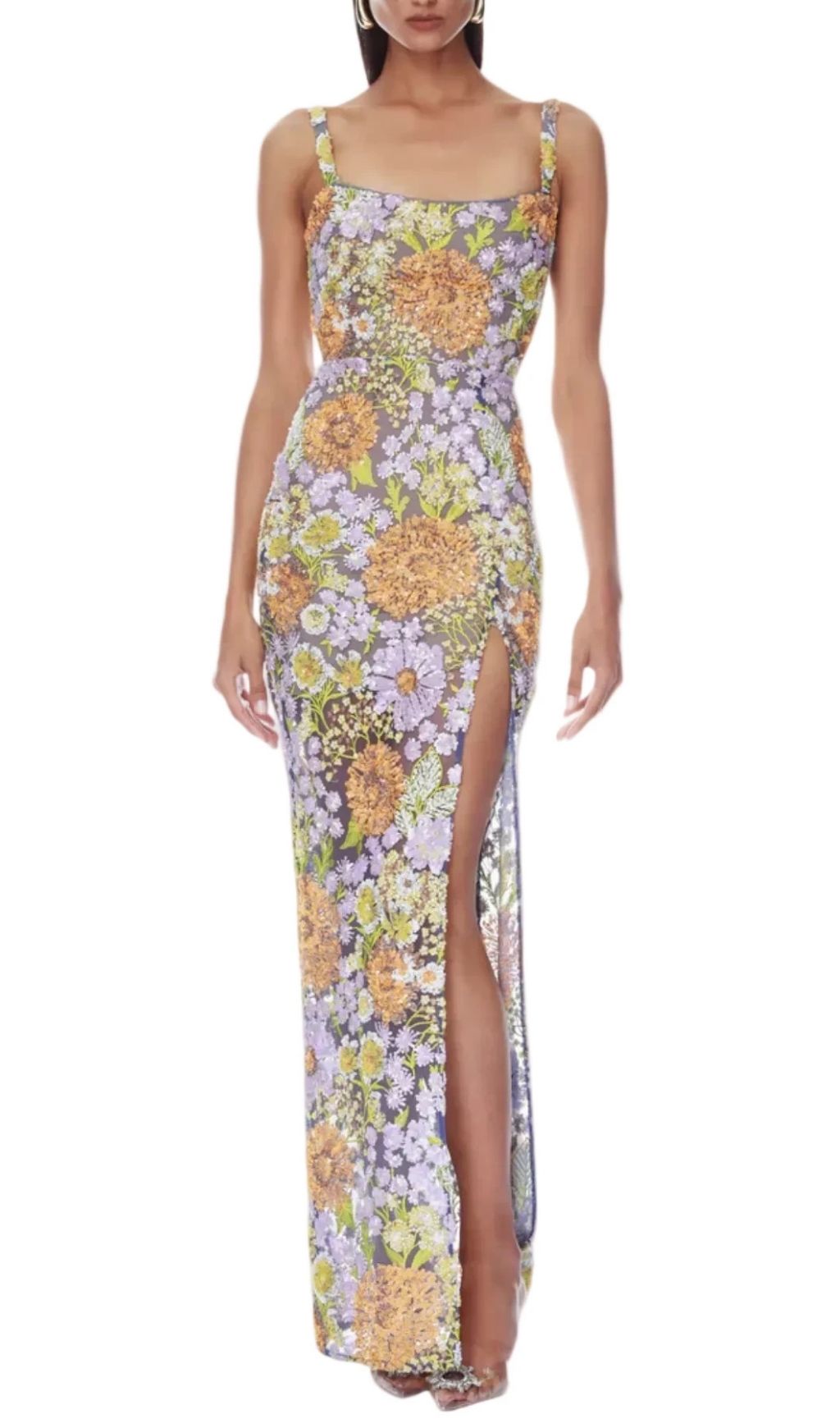 Armida Floral Sequin Slit Maxi Dress
