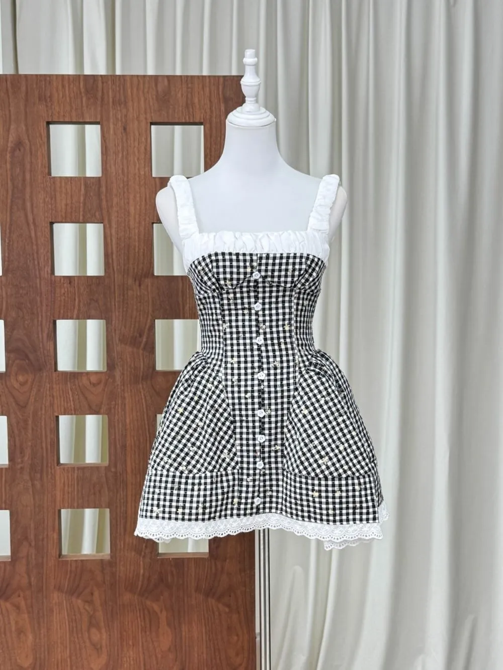 Mahima Checkered Floral Mini Dress - OWNCI Mahima Checkered Floral Mini Dress - OWNCI