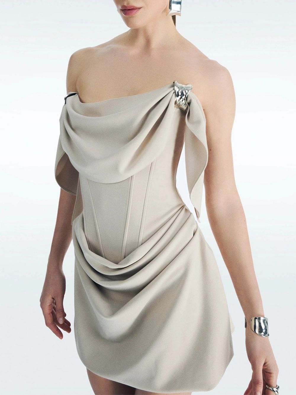 Fashionslee Women Edbald Strapless Satin Mini Dress