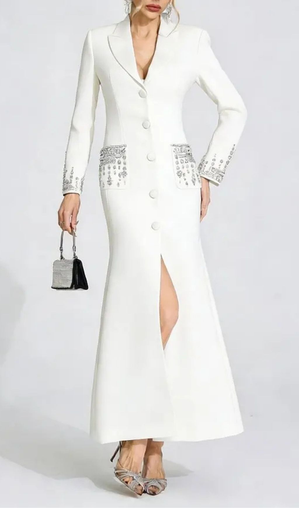 Simona White Diamond Embellished Maxi Dress