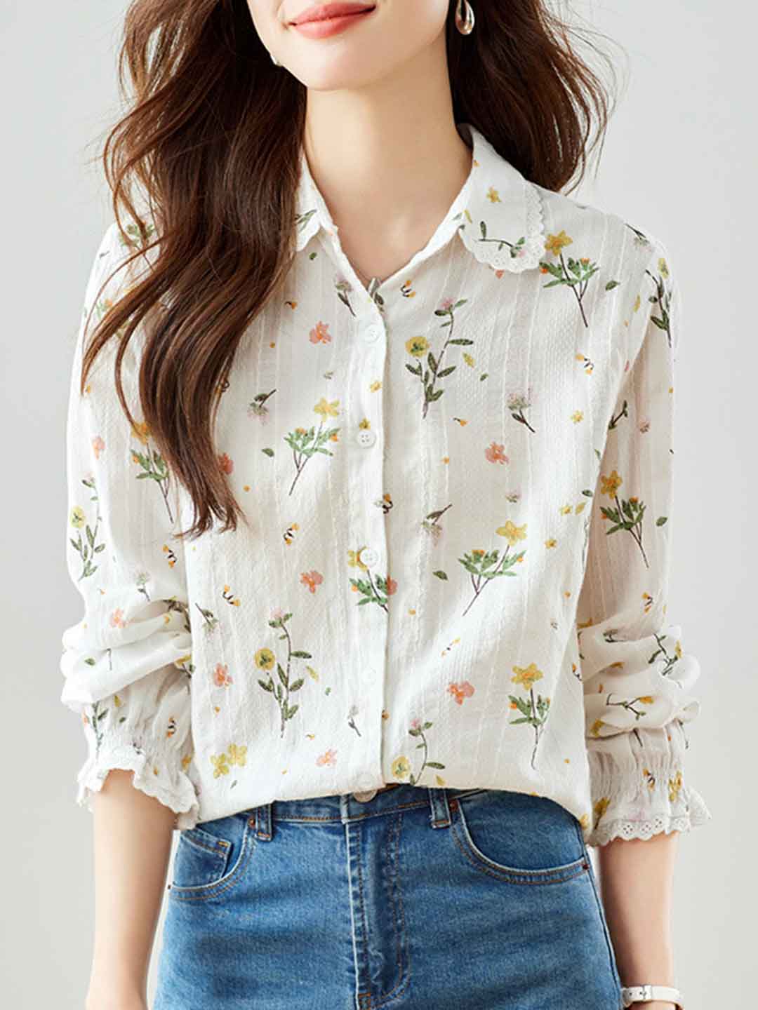 c1e906ac4b45f7e99789385838716cb3 Nancy Classic Lapel Embroidered Floral Shirt