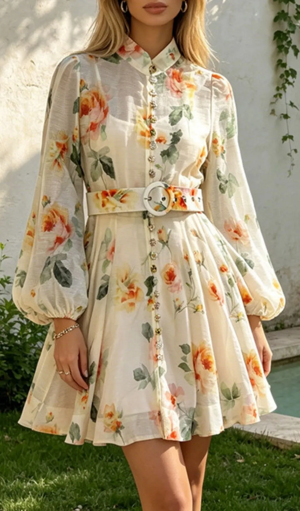 Fashionslee Women Maggie Floral Long Sleeve Mini Dress