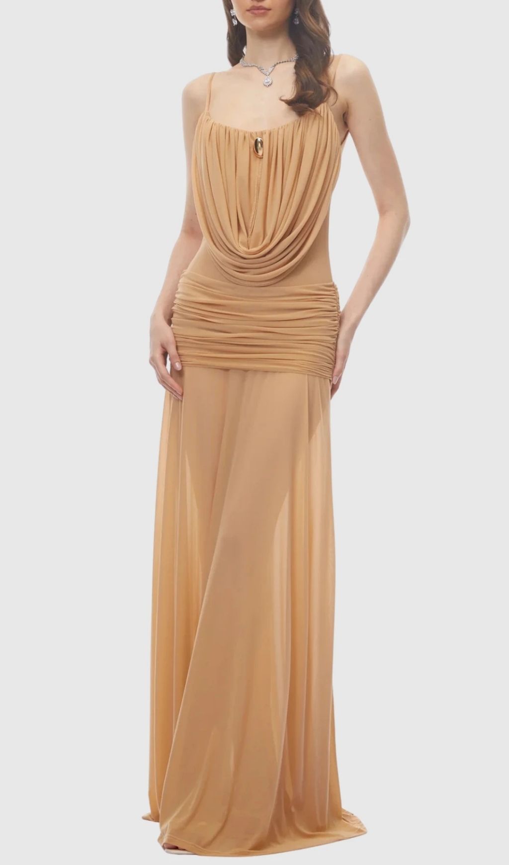 c234ab013802155d9c77c1366094b1d5 Neraos Draped Ruched Maxi Dress - Beige
