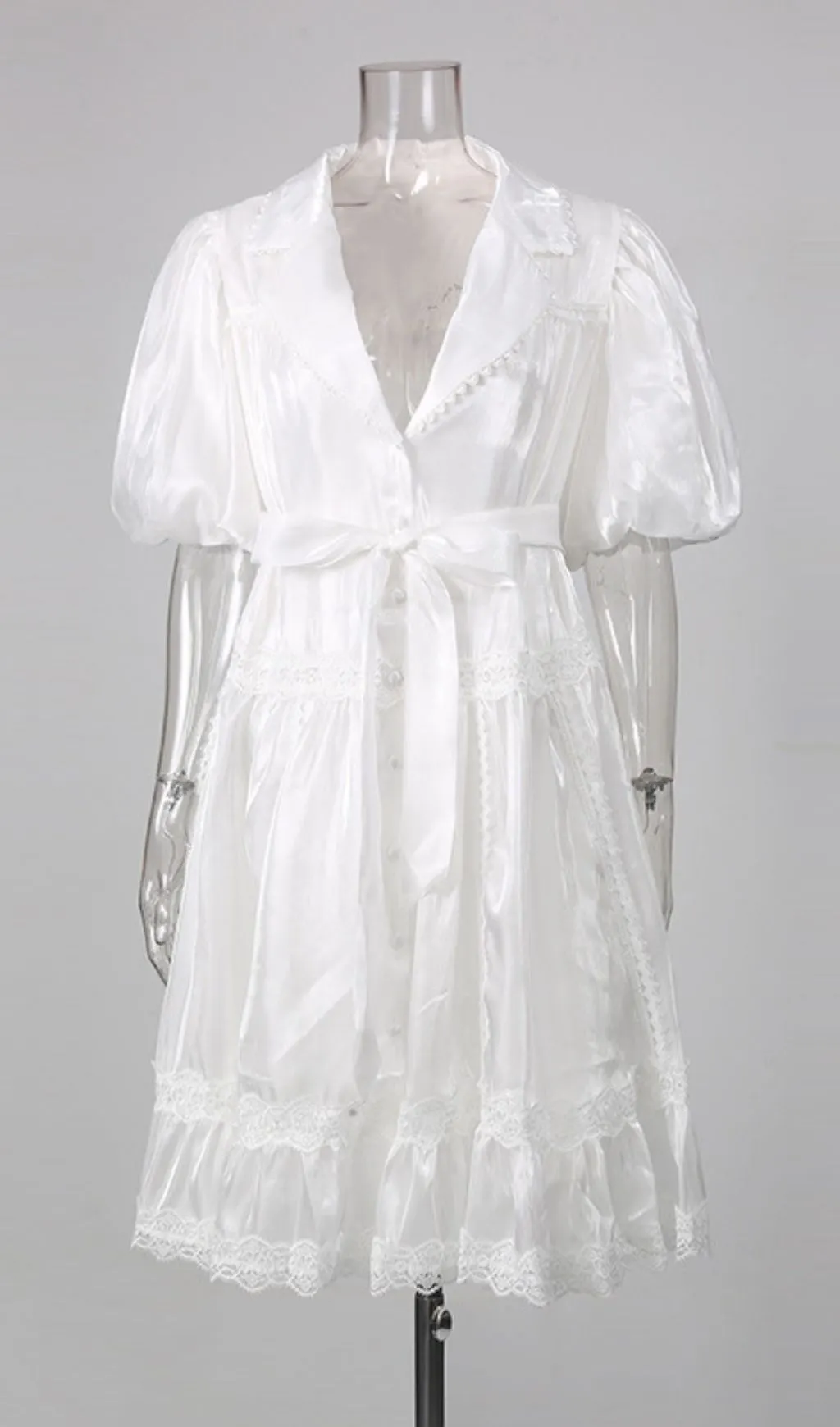 Fashionslee Women Liah Puff-Sleeve Lace Mini Dress
