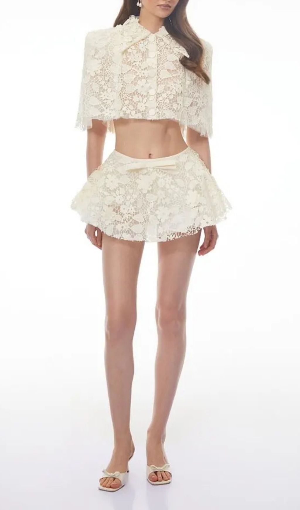 Gerhard Cream Floral Embroidered Cape & Skirt Set