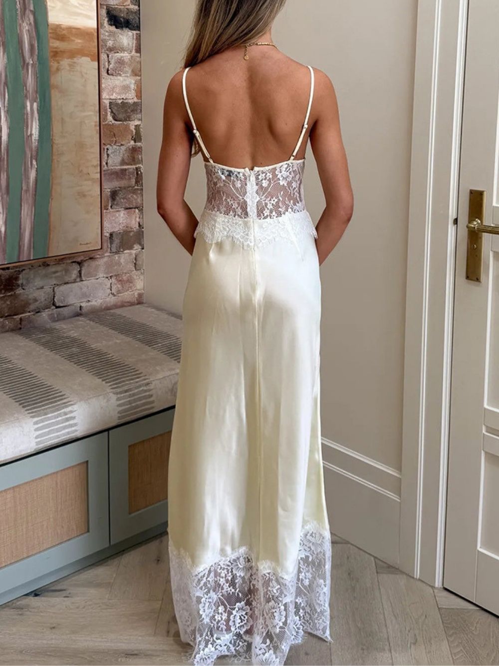 Erastes Spaghetti Lace Maxi Dress In Cream