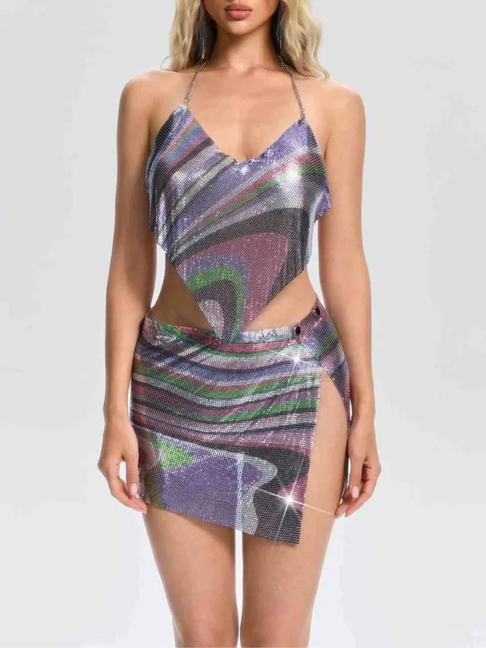 Yurelia V Neck Chainmail Skirt Set