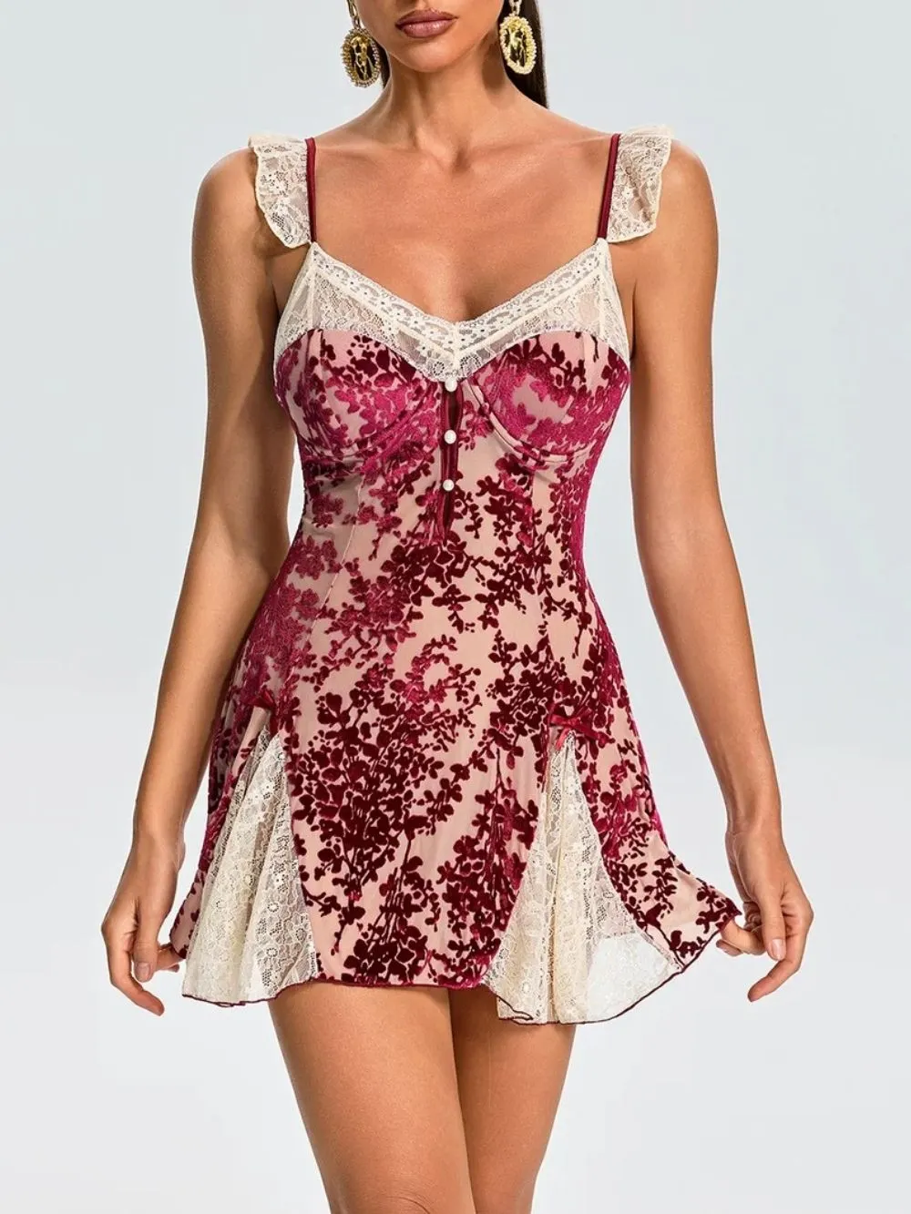 Ralvex Spaghetti Floral Lace Mini Dress - OWNCI