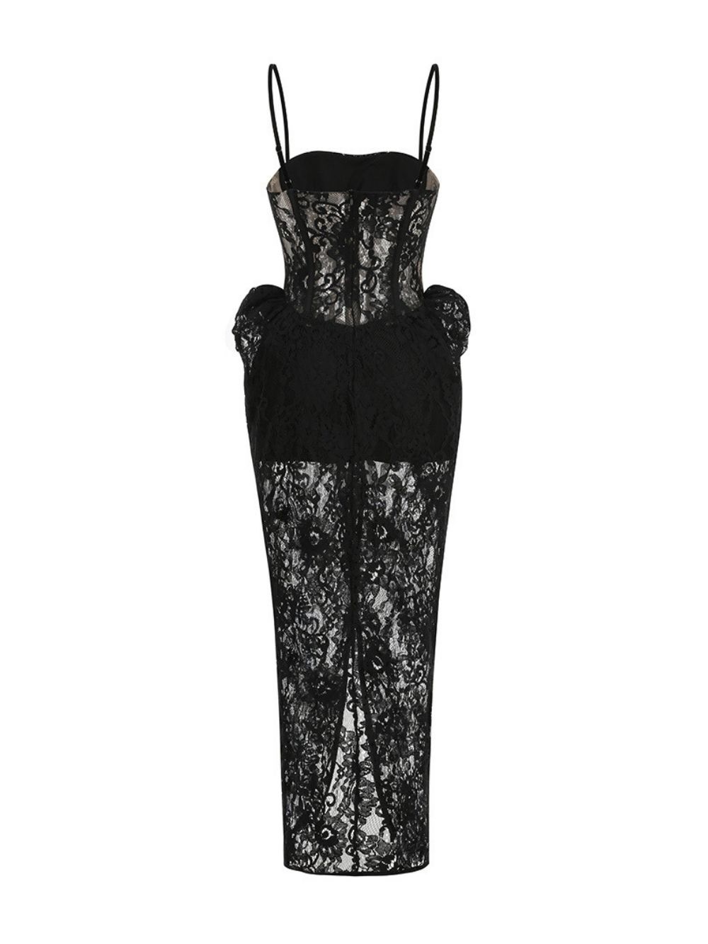 c2f83a8578ff5f142e5117bcb79747cf Makiko Black Strappy Lace Maxi Dress