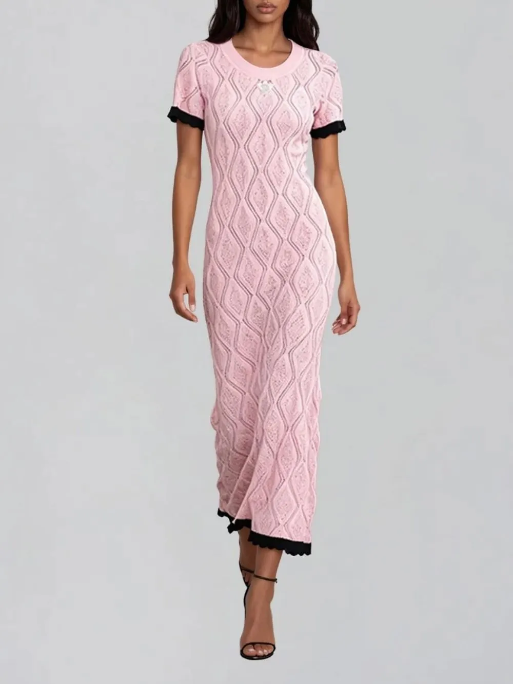 Fayric Short Sleeve Rhombus Maxi Dress