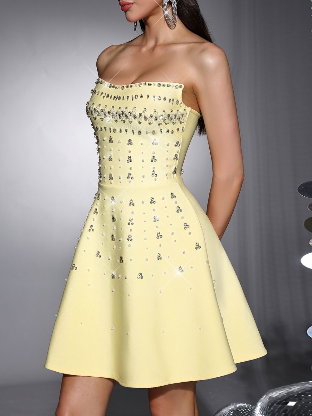 Mahalia Strapless Diamante Mini Dress - OWNCI Mahalia Strapless Diamante Mini Dress - OWNCI