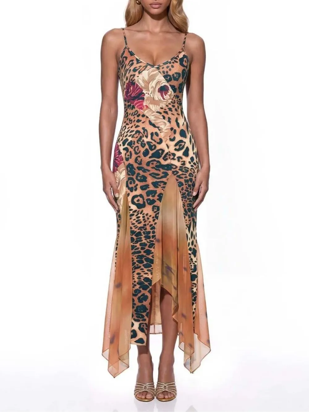 Bryna Spaghetti Leopard Midi Dress