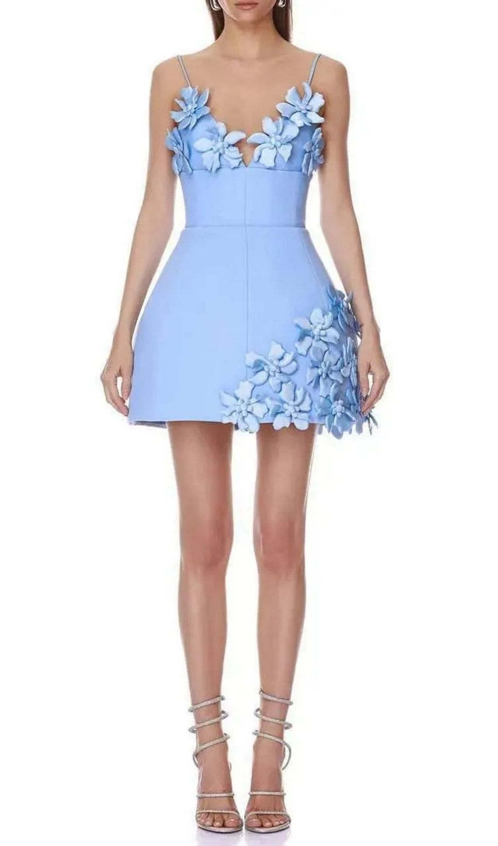 Lyuba 3d Flower Embellished A-Line Bandage Mini Dress - Blue