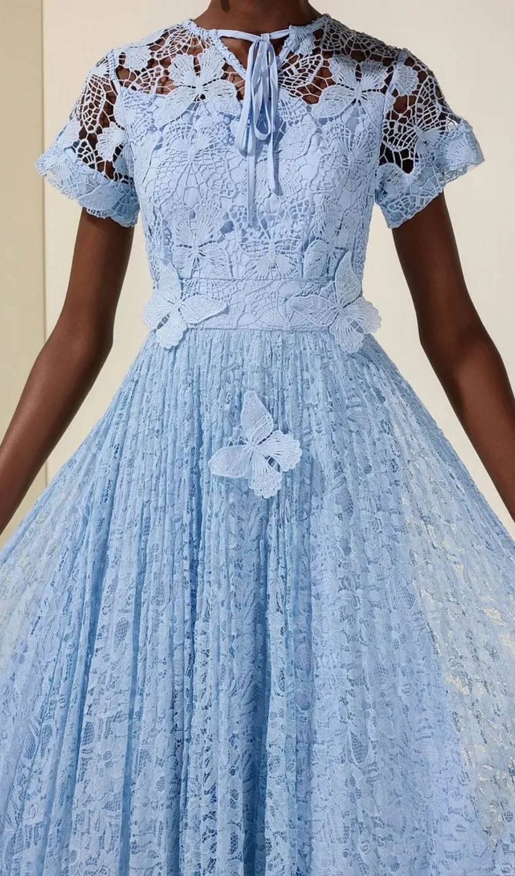 c362f224d36d99682586ba7a1b3915c3 Selena Lace Butterfly Pleated Midi Dress - Blue