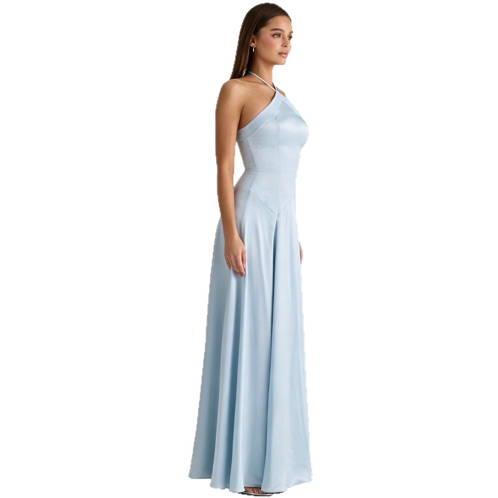 Halter Satin Flowy Maxi Dress