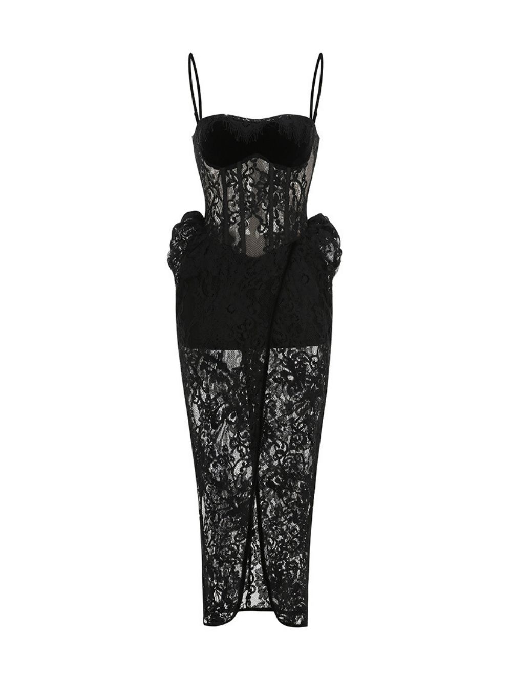 c3ec3569ad03a5c1a6c95a7353916fc1 Makiko Black Strappy Lace Maxi Dress