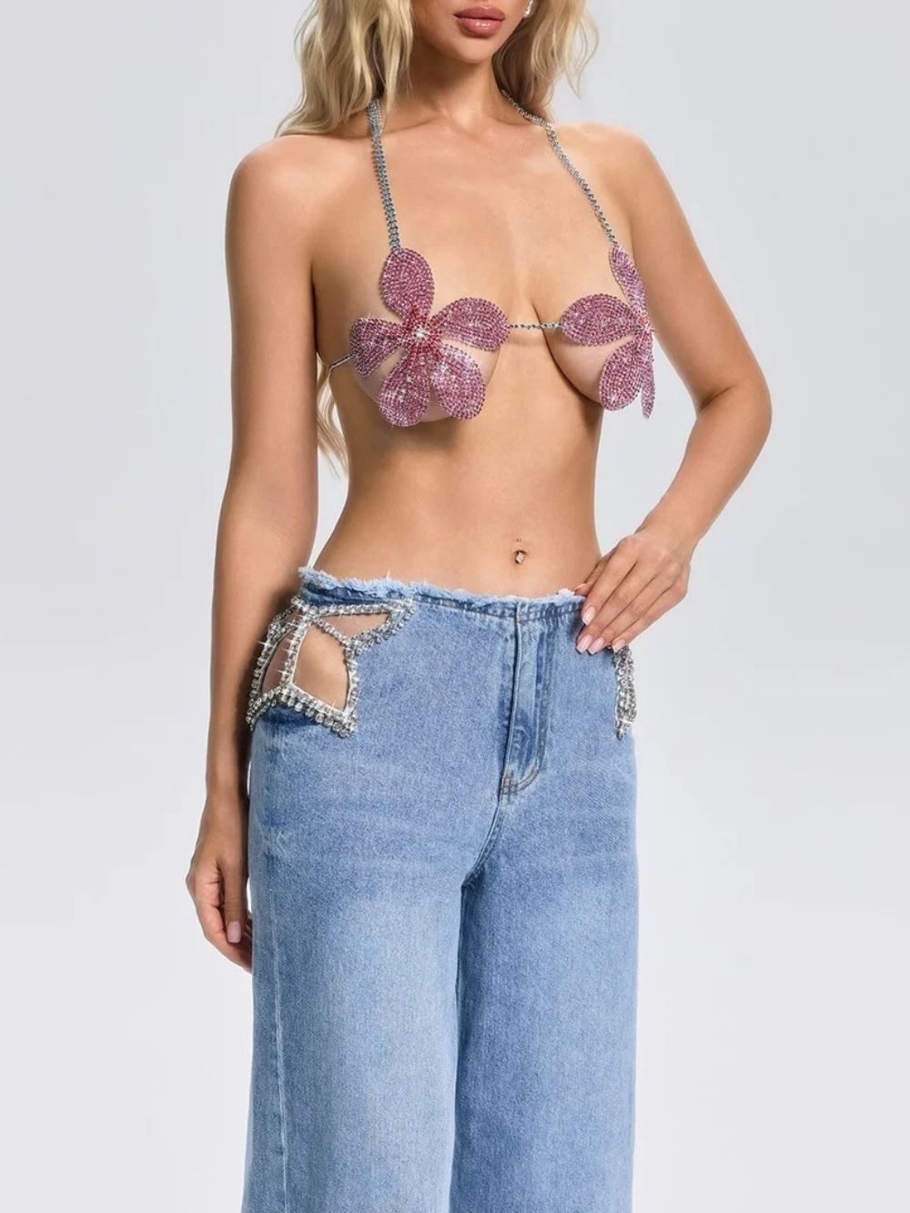 Fleta Halterneck Floral Rhinestone Top - OWNCI Fleta Halterneck Floral Rhinestone Top - OWNCI