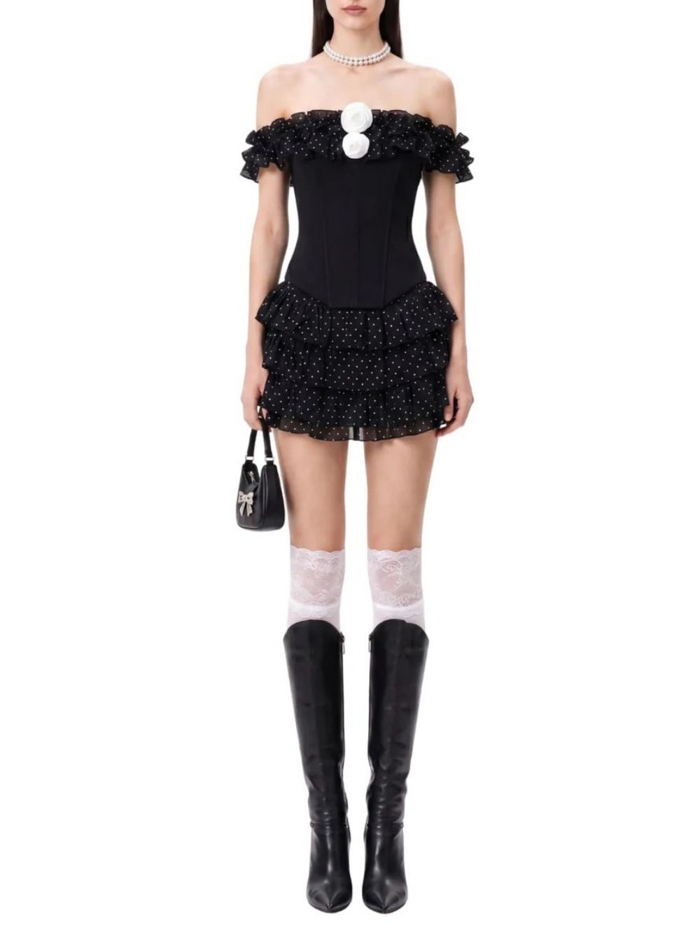Talven Tiered Flower Dot Skirt Set In Black