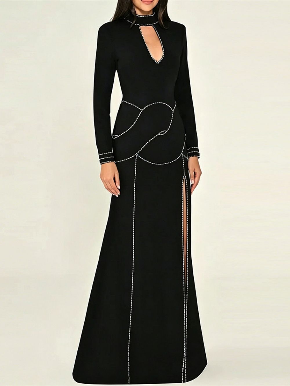c46c75df65e4fa7170b31c3a492403cd Magan Black Crystal Embellished Long Sleeve Maxi Dress