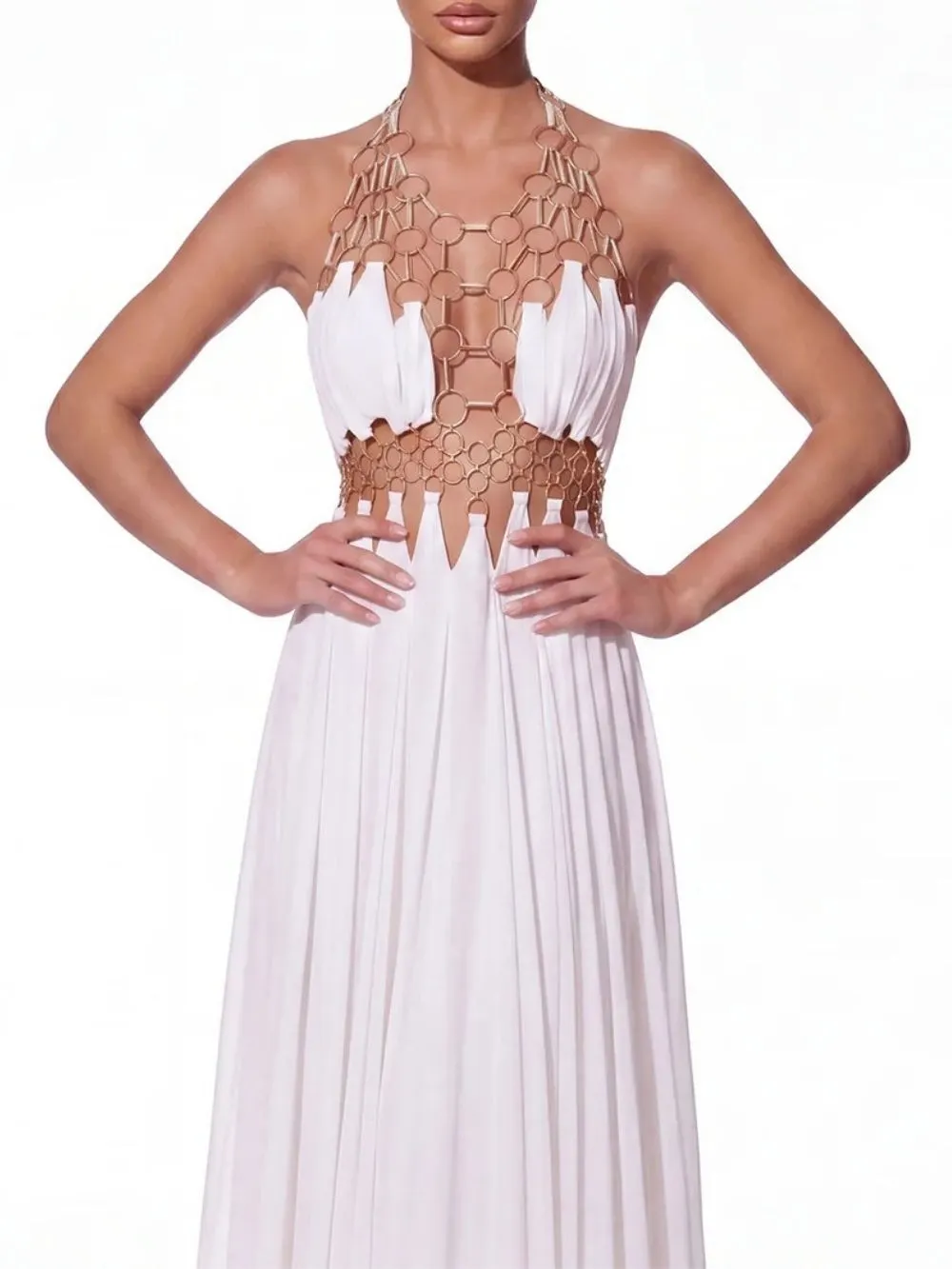 c48a0c932cf11e03a0bcdb3810610a2f Tavion White Backless Cutout Maxi Dress
