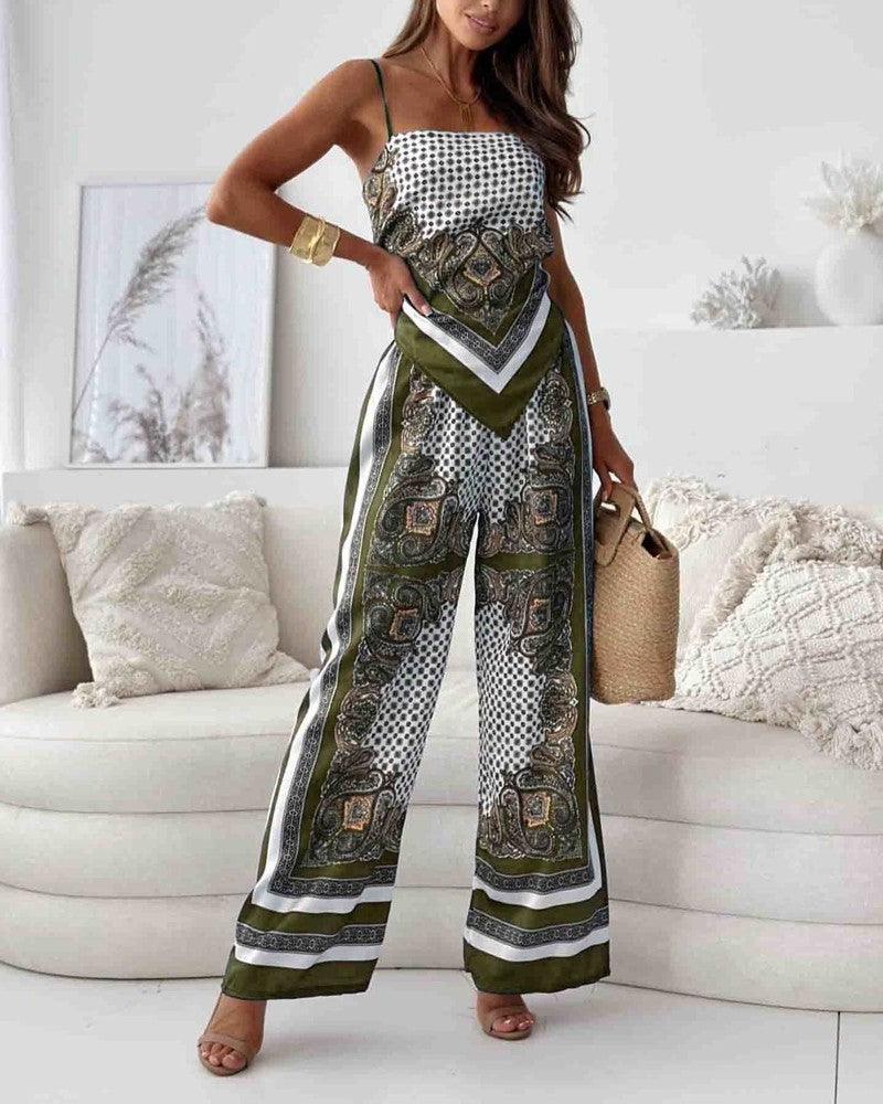 Stylish Printed Lace-Up Vest & Pants Two-Piece Set - OWNCI