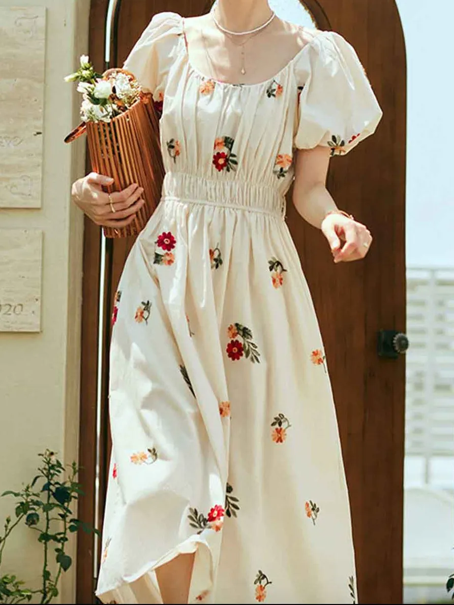 c5233ae3341b9f0a01502e106fdc3d12 Rosalind Retro Embroidered Puff Sleeve Dress