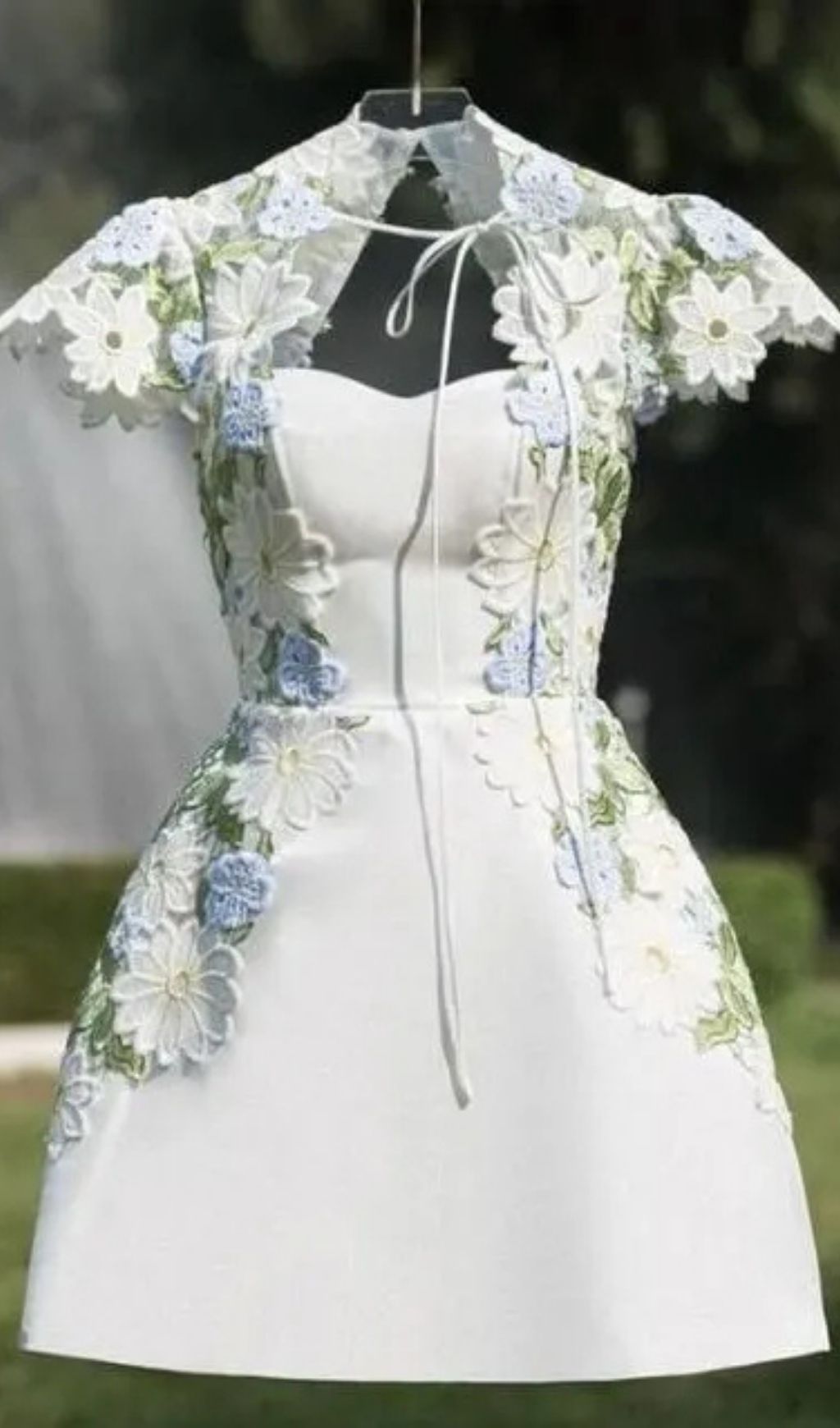 White Floral Embroidered Mini Dress With Sheer Cap Sleeve Bolero