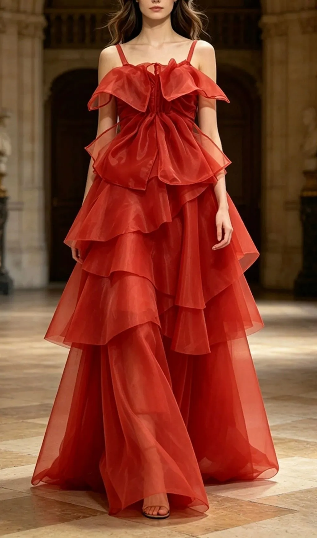 Fashionslee Women Varesa Spaghetti Ruffle Maxi Dress