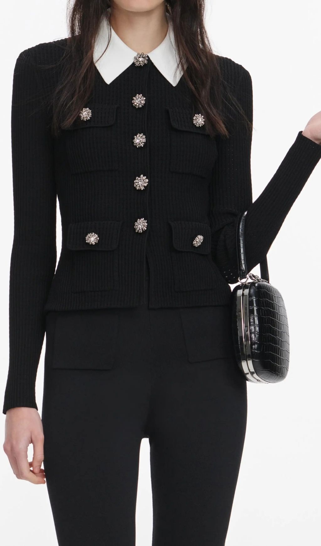 c60f4bdc35e1ebe890f1b4e5885190fd Jocelyn Black 9-Button Embellished Knit Jacket