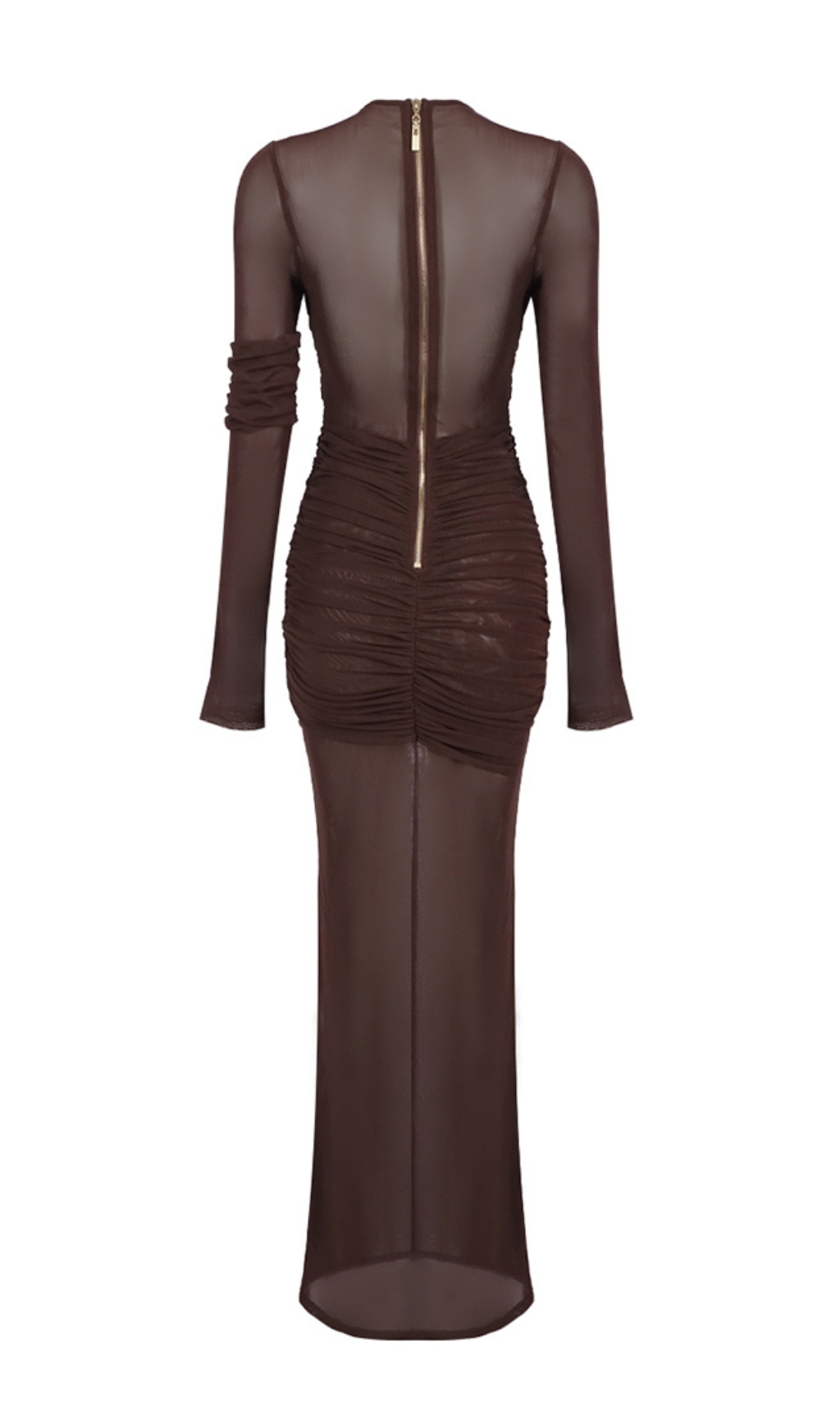 c64f2117106cf698a7618bc9c6717ee6 Long Sleeve Mesh Insert Draped Maxi Dress