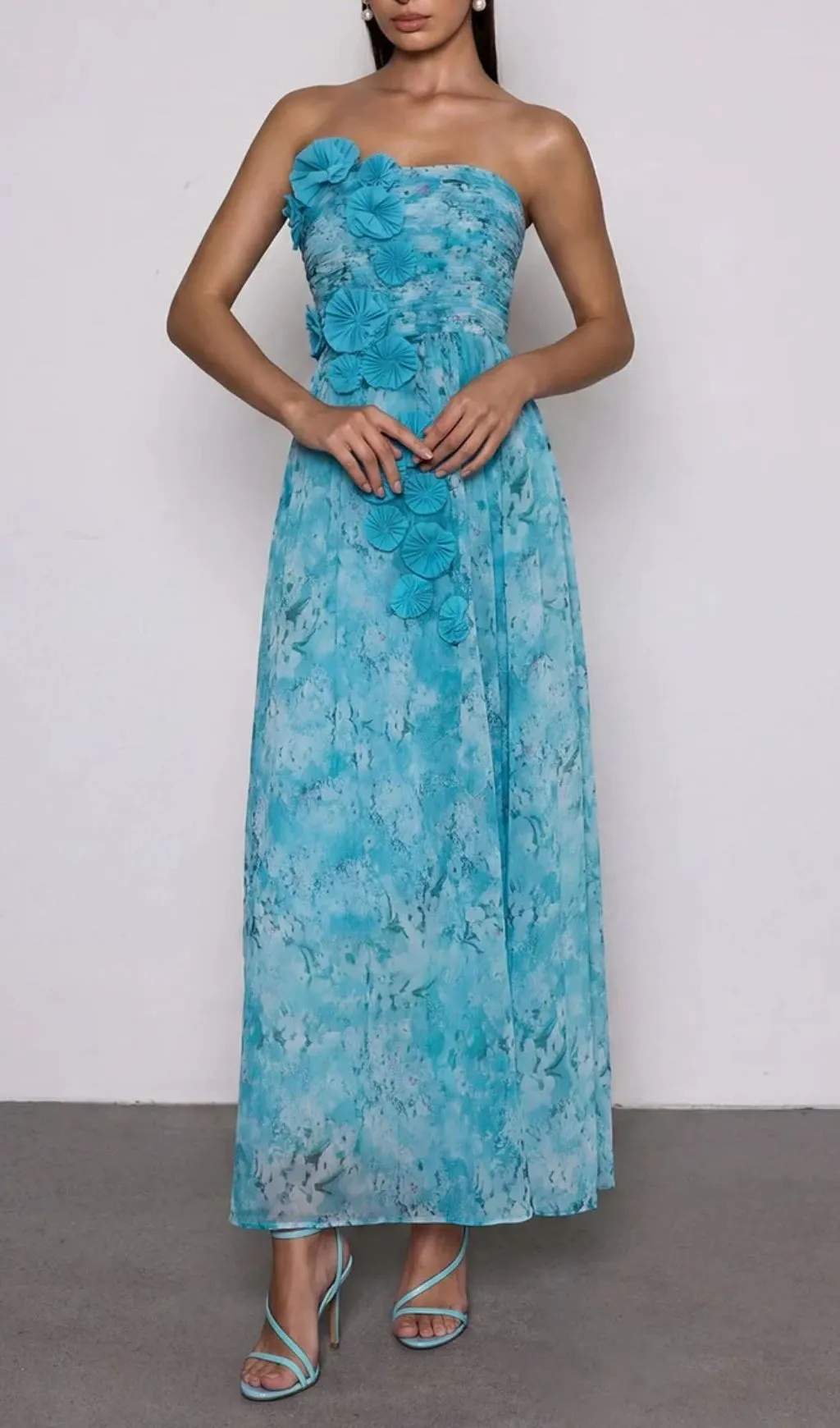 Rexion Strapless Flower Maxi Dress